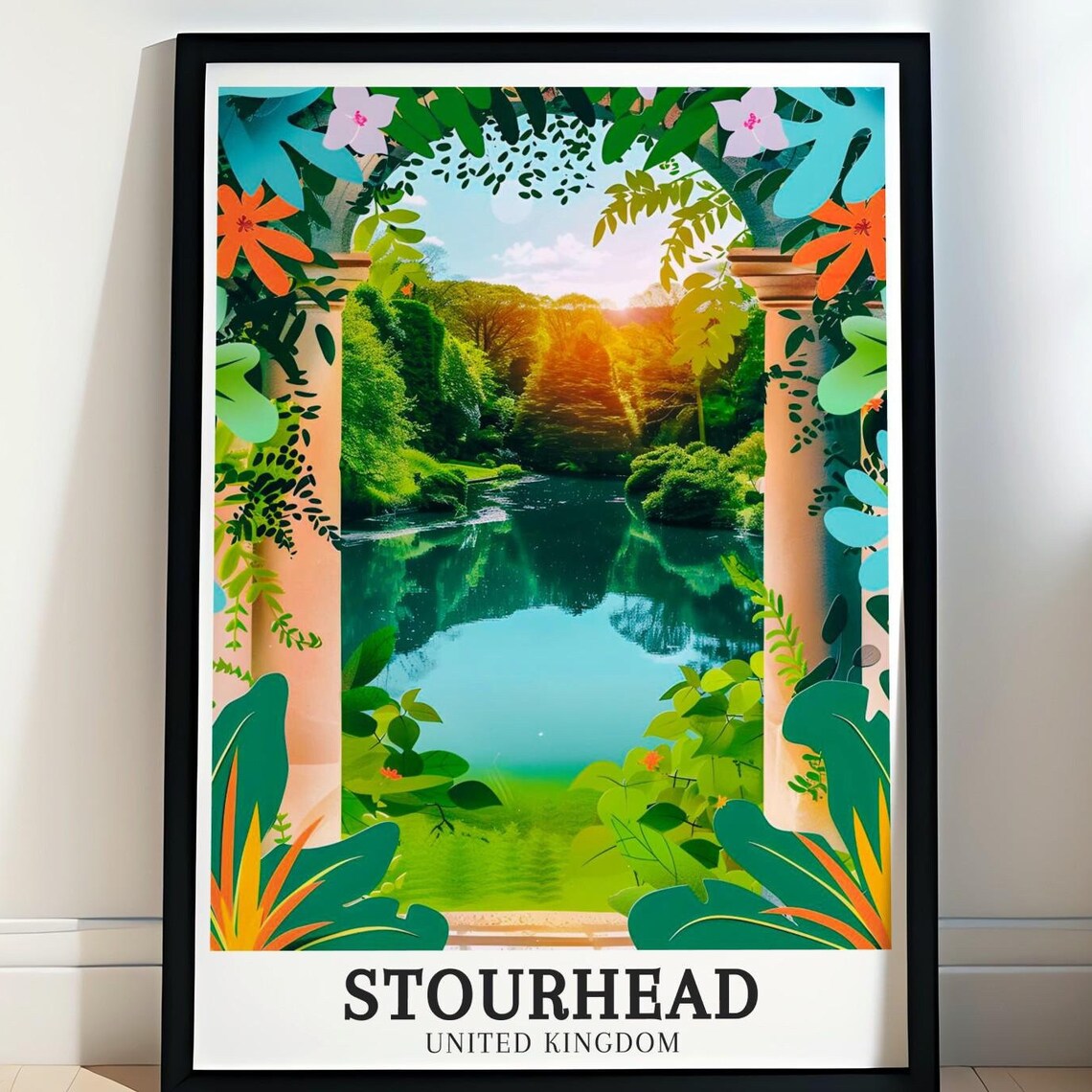 Stourhead United Kingdom Garden Lake Temple Columns Floral Poster