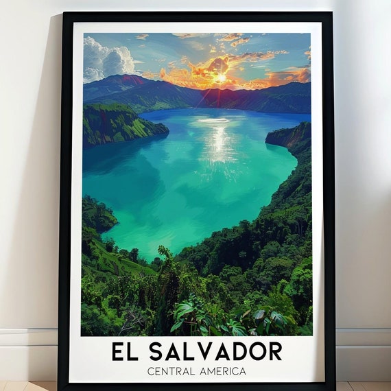 El Salvador Lake Poster Lake Coatepeque Art Print Tranquil Lake Coatepeque Art El Salvador Scenic Print