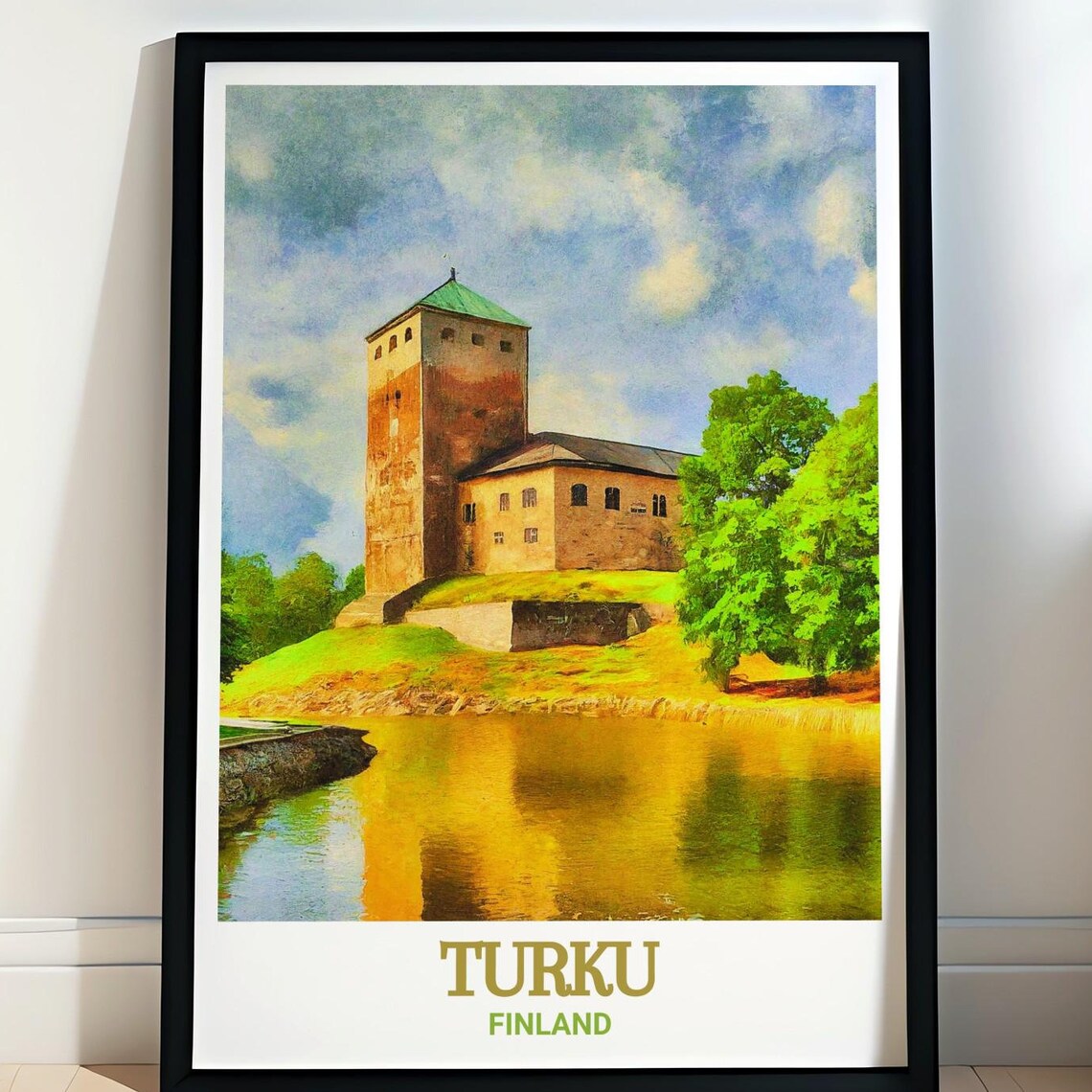 Turku Castle Finland Riverside Watercolor Castle View Travel Poster