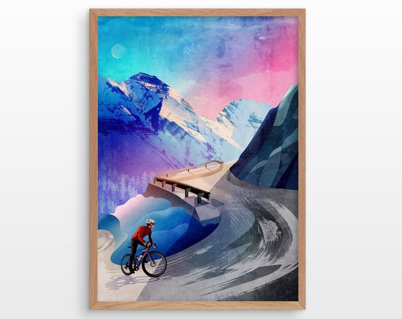 Cycling Art Print, Winter In The Mountains