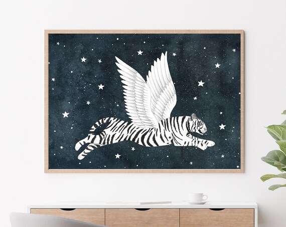 Night Tiger Art Print, Jungle Safari Animal Poster