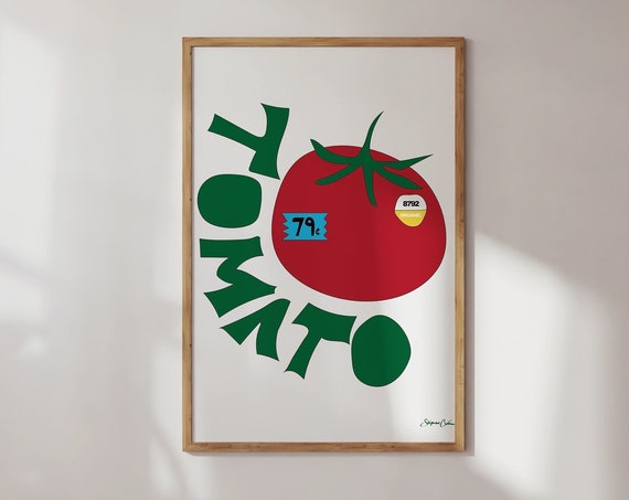 Tomato Poster Vegetable Pop Art Print Food Illustration Botanical Mid Century Modern