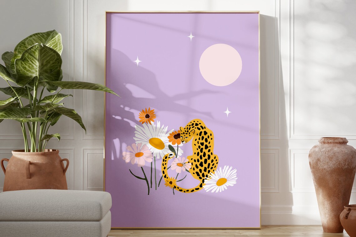 Boho Purple Leopard Print Art Print, Pastel Animal