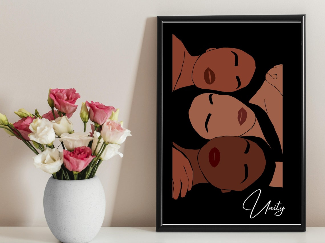Unity Three Women Faces Quote Sisterhood Black Modern Art Poster - Image 4