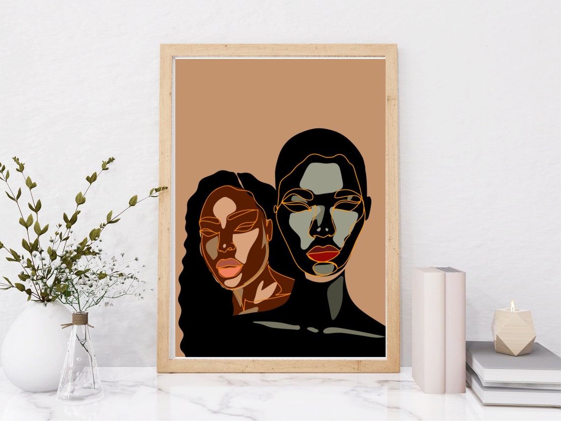 Two Black Women Line Art Portrait Melanin Sisters Wall Poster - Image 3