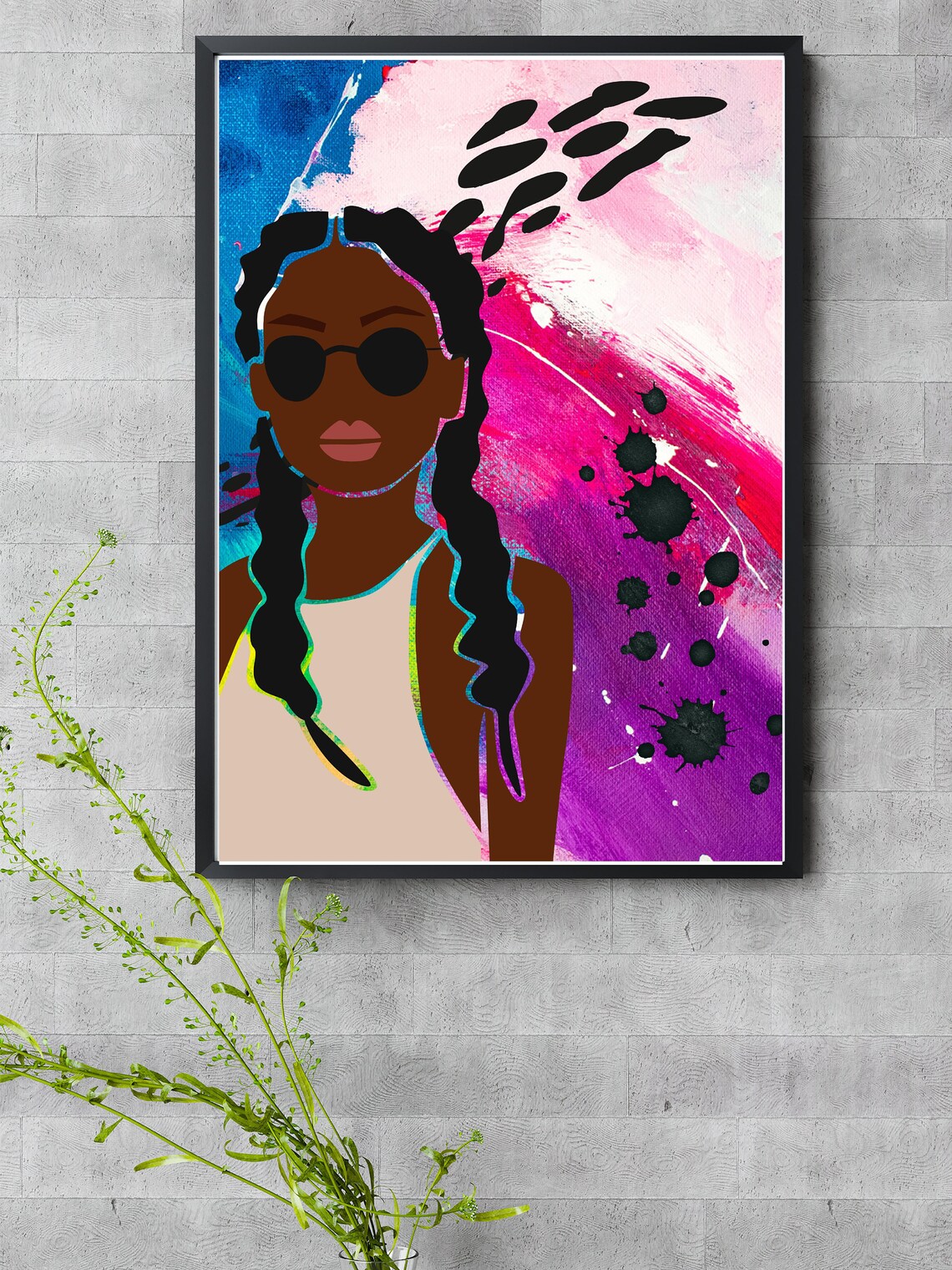Cool Black Woman Sunglasses Color Splash Abstract Pop Poster - Image 4