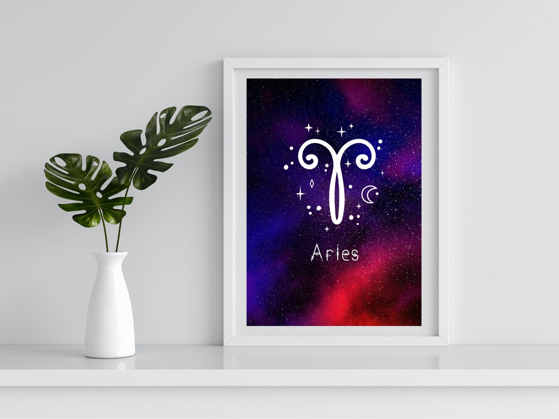 Aries Zodiac Symbol Purple Starry Night Sky Astrology Art Print - Image 4