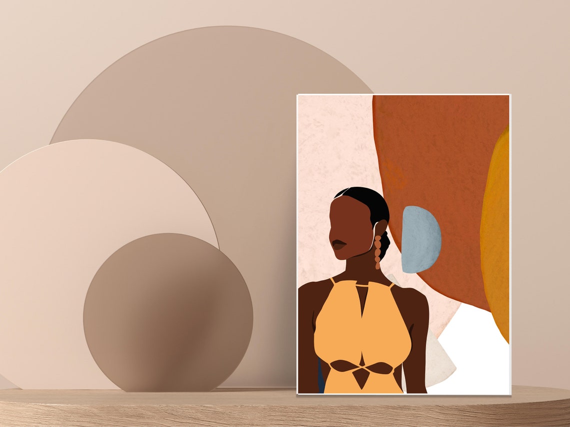 Boho Woman Mustard Halter Top Abstract Modern Fashion Poster - Image 3