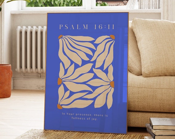Psalm 1611 Retro Flower Market Print Be Still Christian Wall Art Bible Verse Poster Scripture Gift For Her Colorful Cobalt Blue