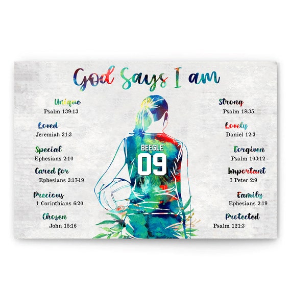 Personalized Volleyball Canvasposter God Says I Am Wall Art Print Custom Name Number Home Decor For Daughter Birthday Gift