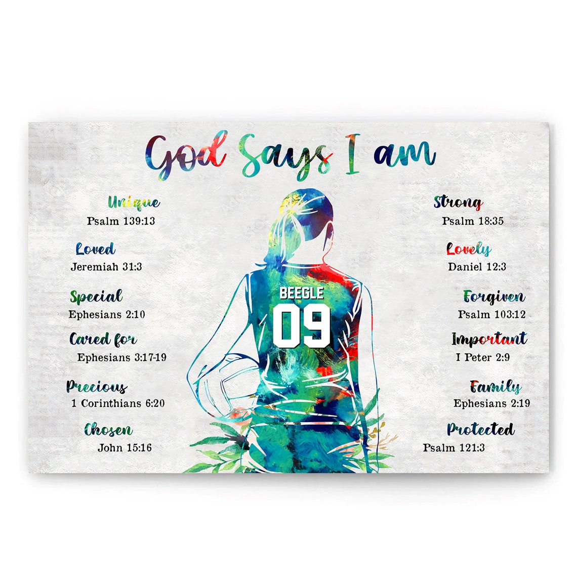 Personalized Volleyball Canvasposter God Says I Am Wall Art Print Custom Name Number Home Decor For Daughter Birthday Gift
