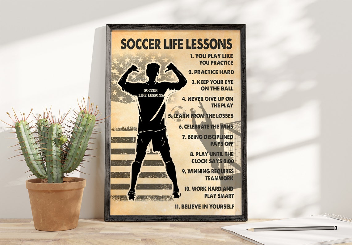 Soccer Life Lessons Player Silhouette Training Quotes Poster