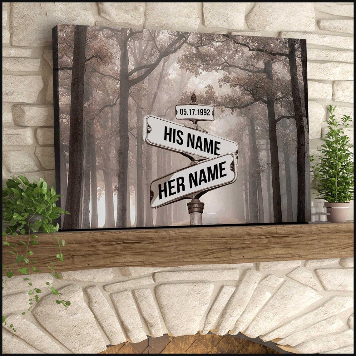 Personalized His And Her Street Sign Misty Forest Couple Poster - Image 2