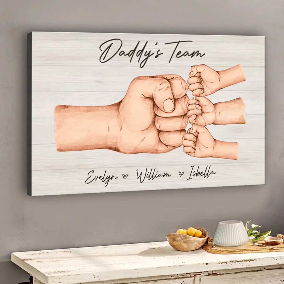 Daddy's Team Fist Bump Watercolor Personalized Kids Names Poster - Image 3