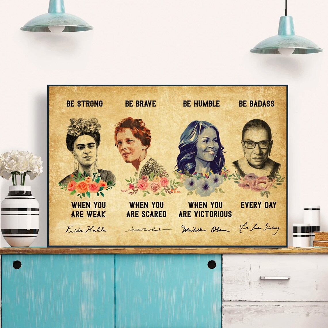 Be Strong Be Brave Be Humble Be Badass Women Icons Watercolor Poster - Image 3