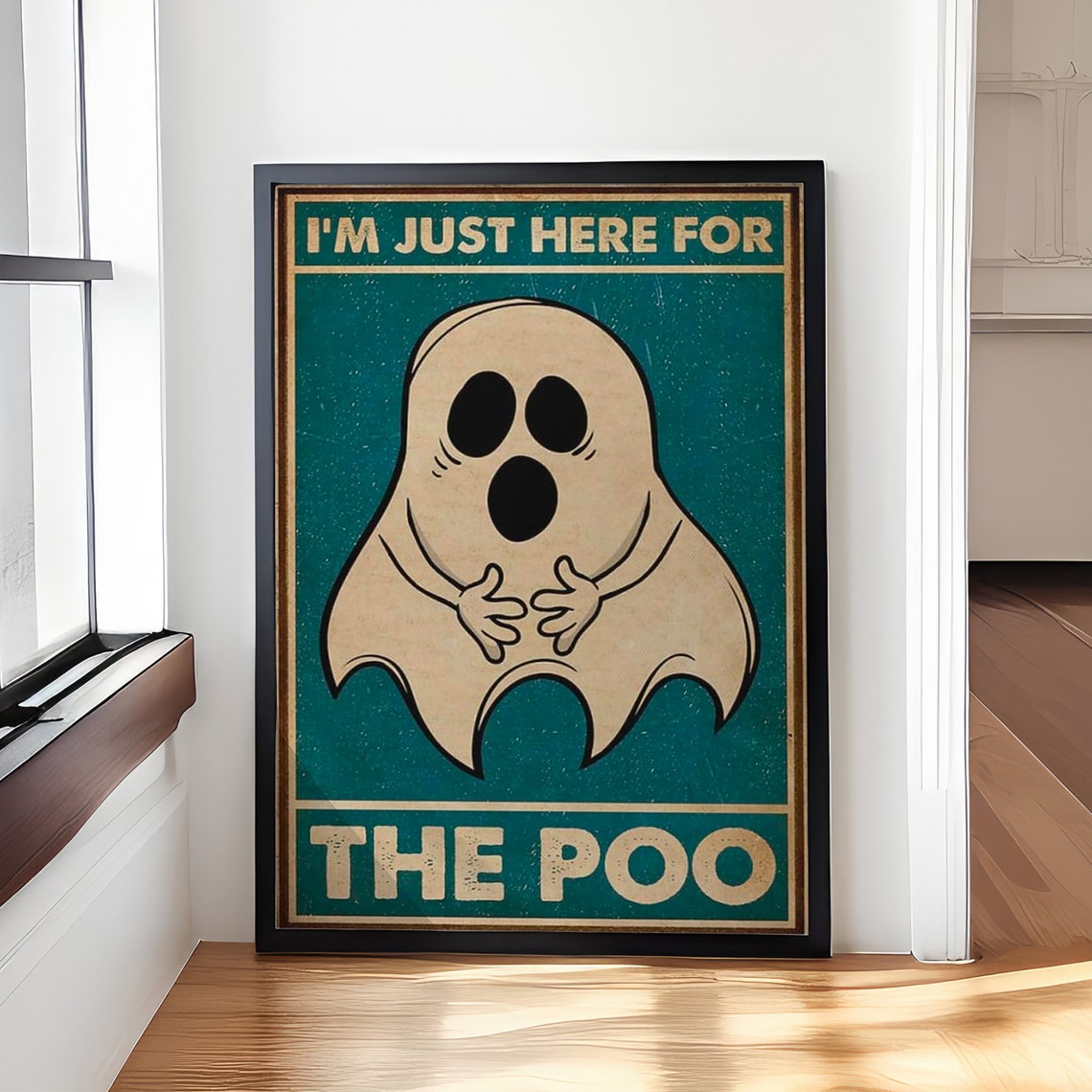 I Am Just Here For The Poo Funny Retro Ghost Bathroom Poster