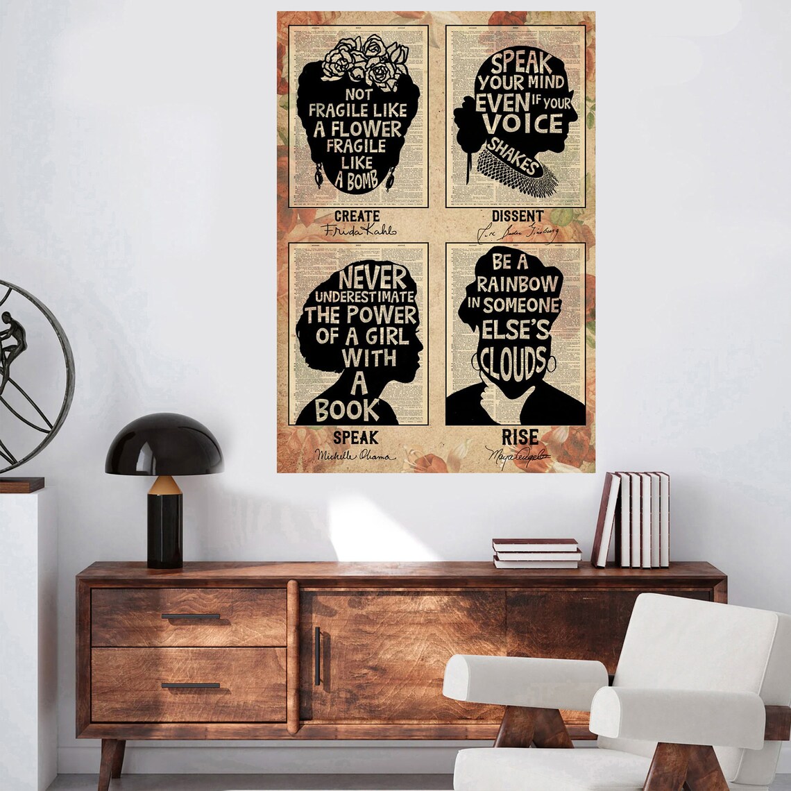 Feminist Silhouette Quotes Create Dissent Speak Rise Tribute Poster - Image 2