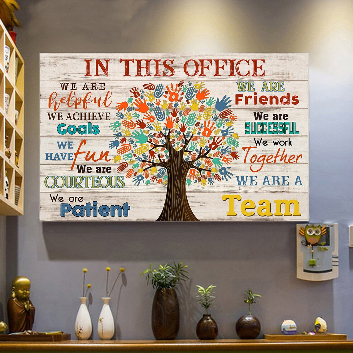 In This Office We Are a Team Handprint Tree Teamwork Values Poster