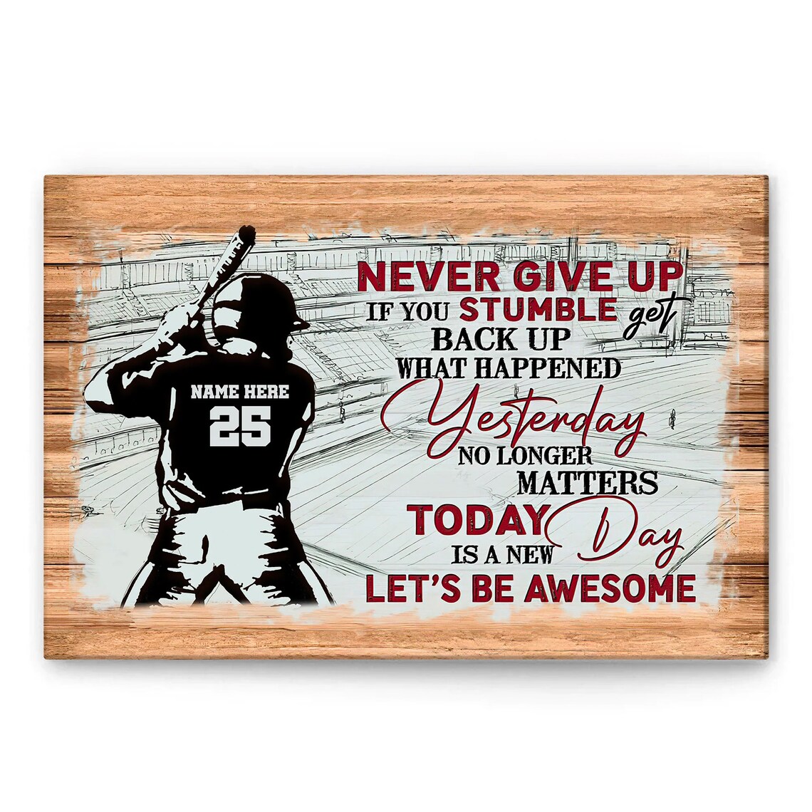 Personalized Baseball, Never Give Up Motivational Poster