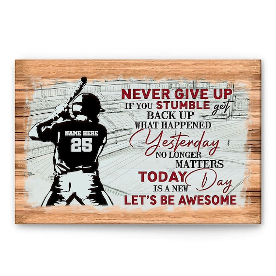 Personalized Baseball, Never Give Up Motivational Poster