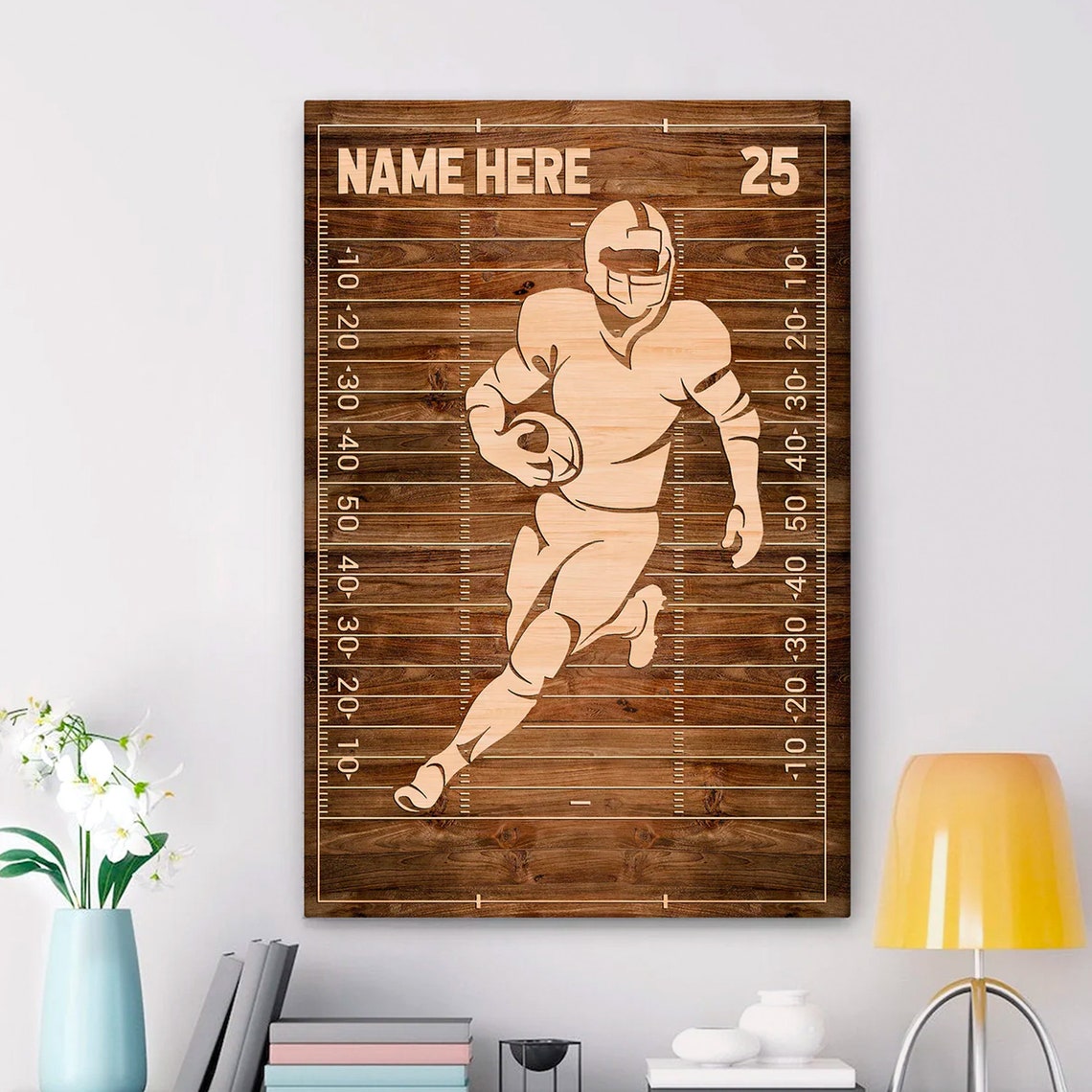 Personalized Football Player Wood Yard Line Name Number Sign Poster - Image 3
