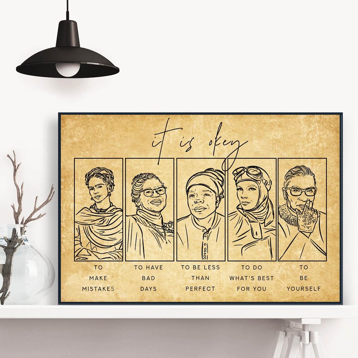 It Is Okey To Be Yourself Empowered Women Line Art Gift Poster - Image 3