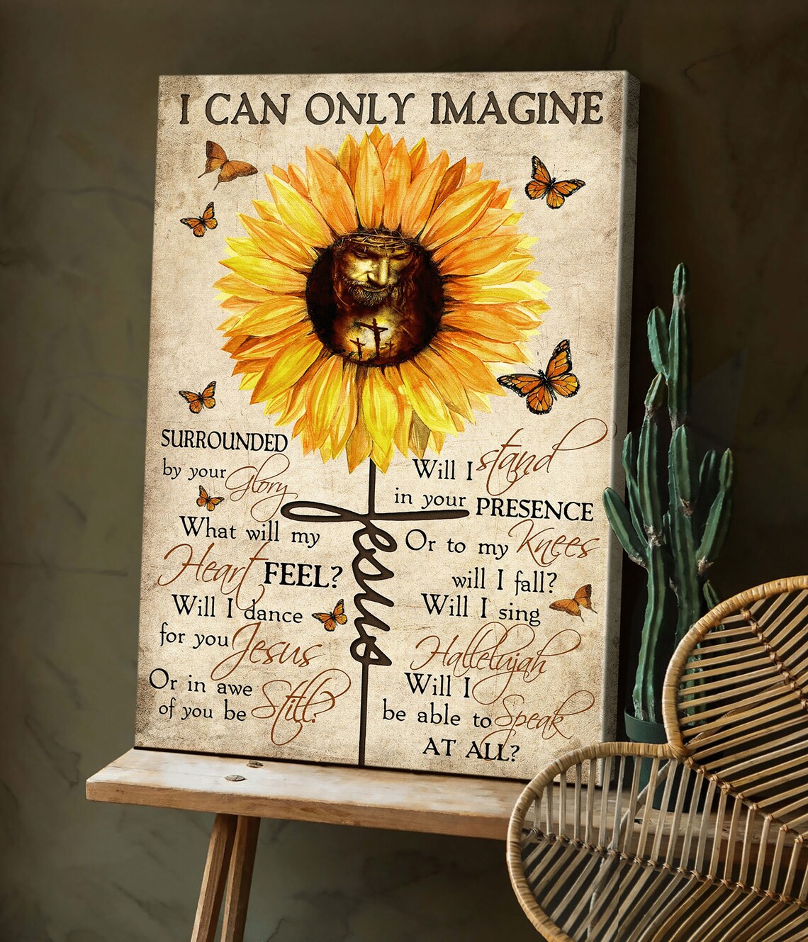 I Can Only Imagine Jesus Christ Sunflower Faith Rustic Canvas Wall Art - Image 4