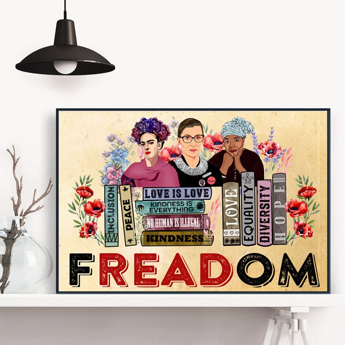 Freadom Five Women Supreme Court Justices Portraits Floral Poster - Image 3
