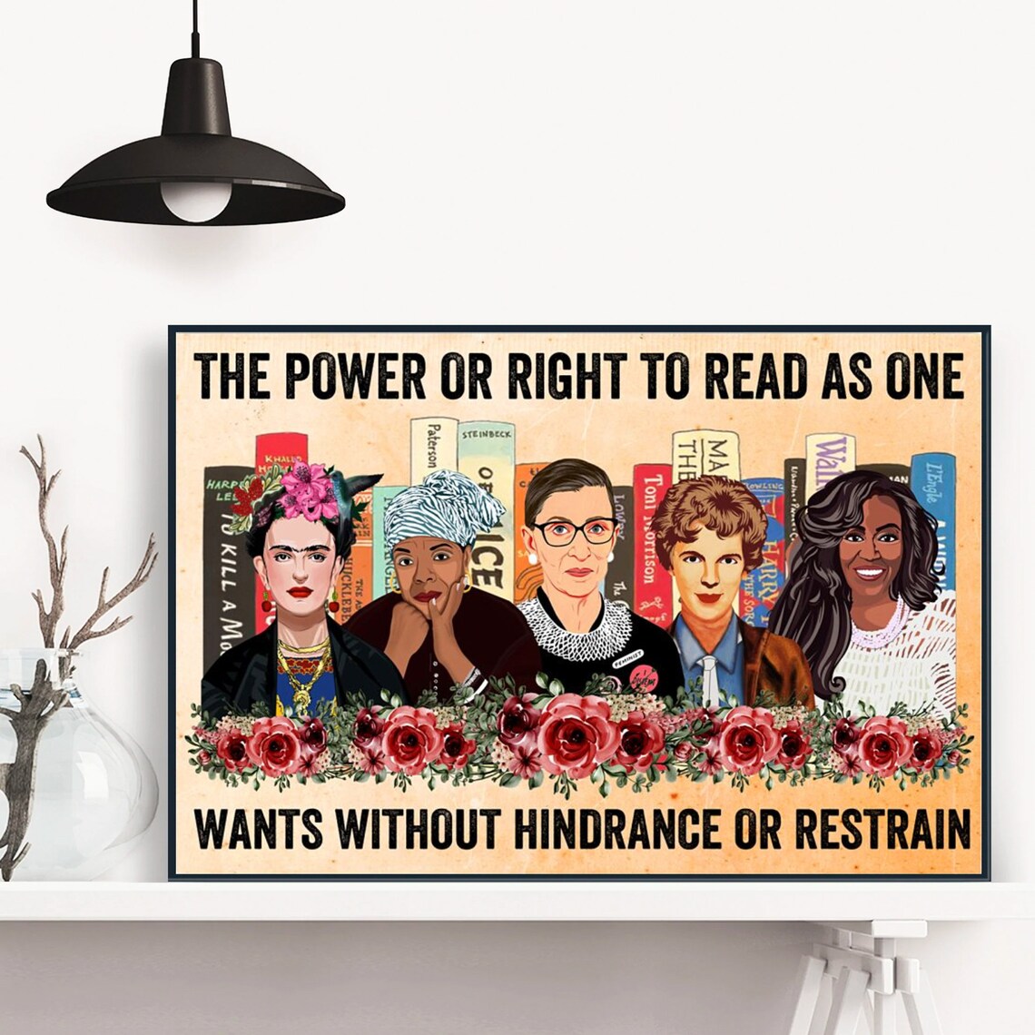 The Power To Read As One Feminist Icons Book Lover Floral Poster - Image 4