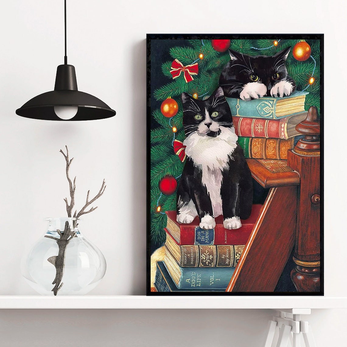 Norwegian Forest Black Cats Christmas Books Cozy Holiday Poster - Image 3