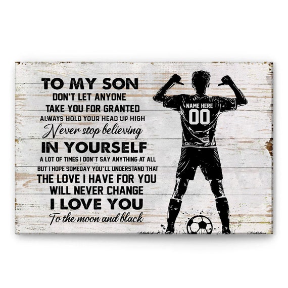 Personalized Soccer Poster To My Son Wall Art Custom Name Number Home Decor For Son Boy Men From Mom Dad Birthday Gifts