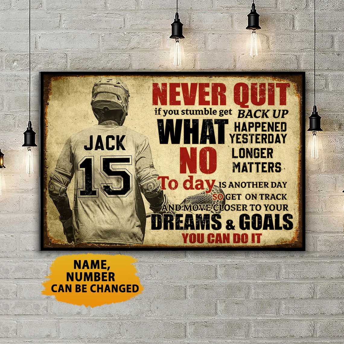 Personalized Never Quit If You Stumble Get Back Up Poster Lacrosse Player Us Flag Wall Art Custom Name Number Home Decor - Image 4