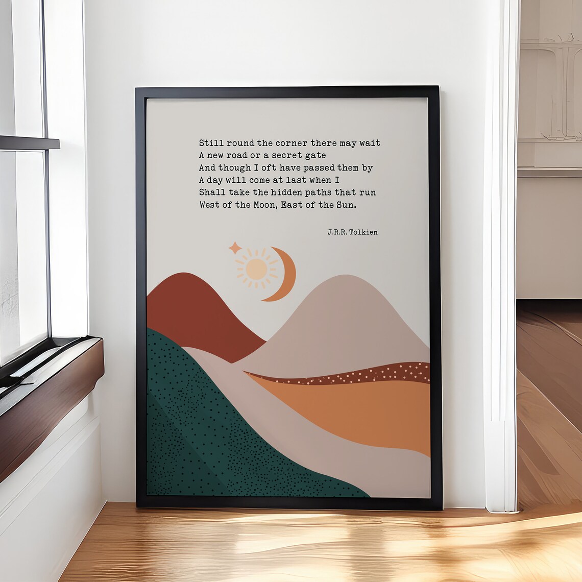 J.R.R. Tolkien Hidden Paths Sun Moon Desert Minimalist Quote Poster - Image 4