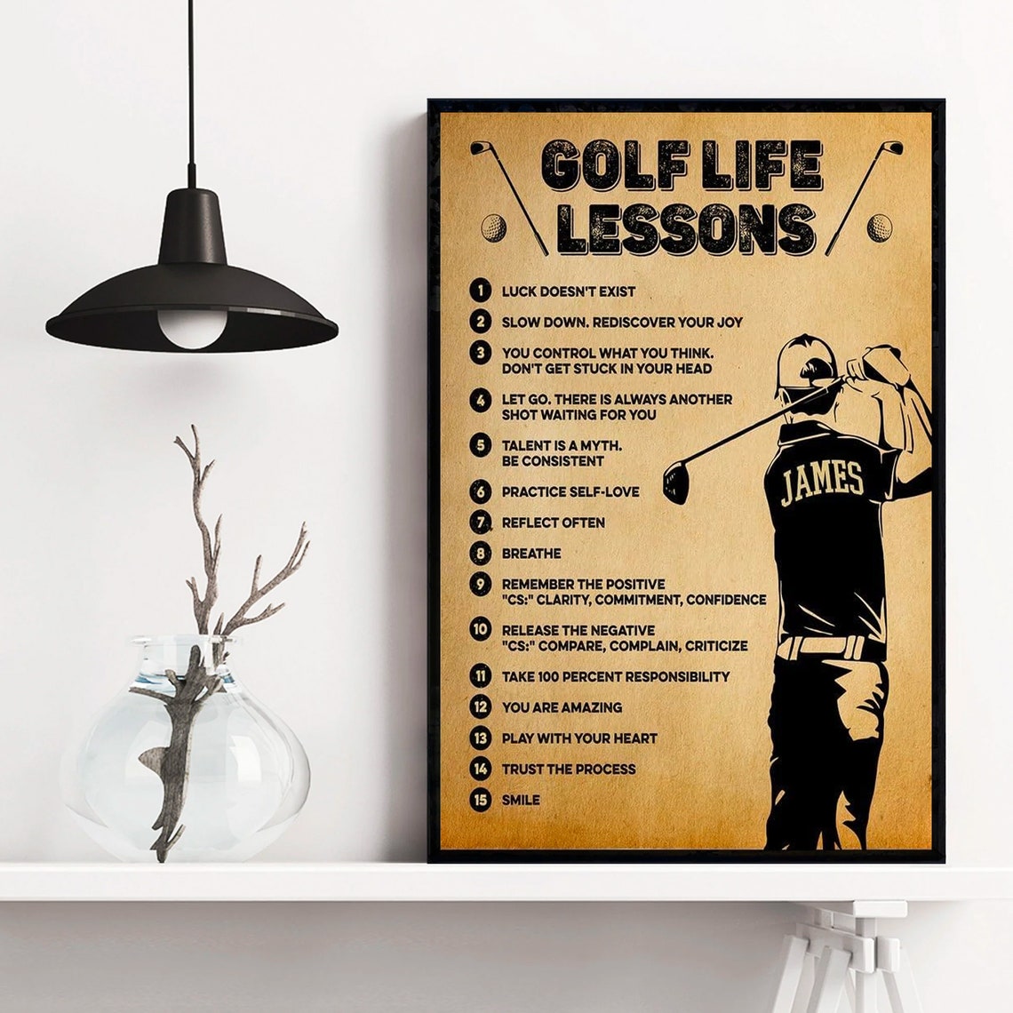 Golf Life Lessons Personalized 15 Lessons Golfer Poster with Name - Image 3