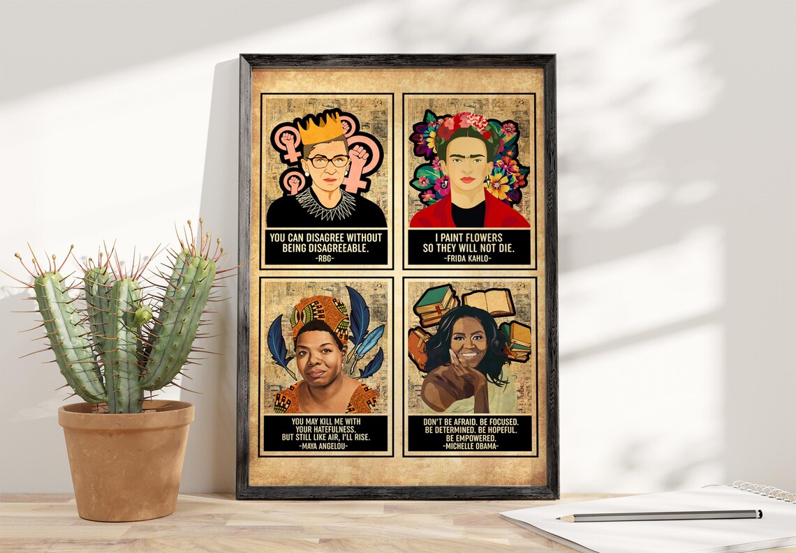 Feminist Women Icons Four Panel Quote Portrait Vintage Poster - Image 3