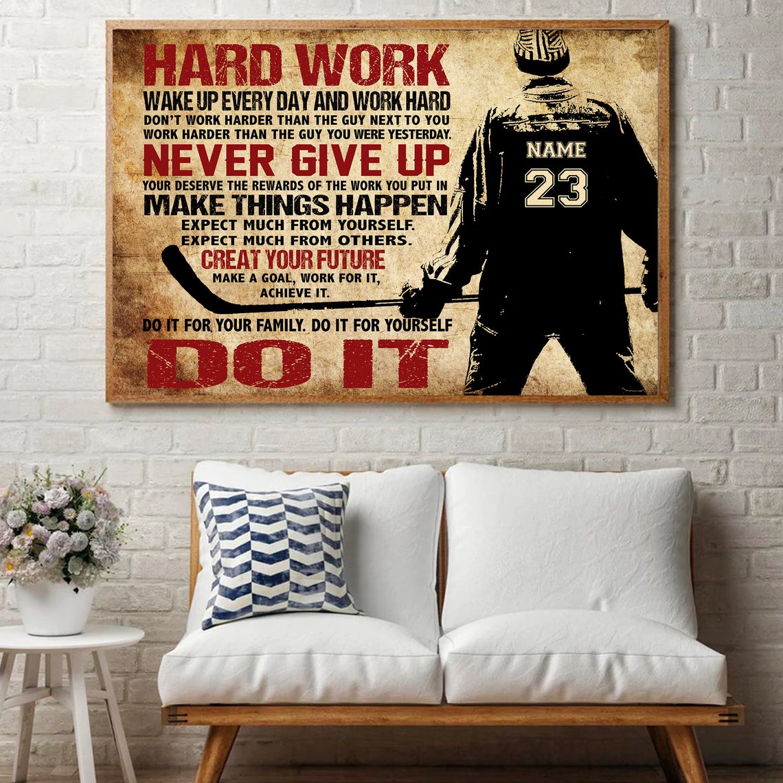 Hockey Hard Work Never Give Up Personalized Motivational Poster - Image 4