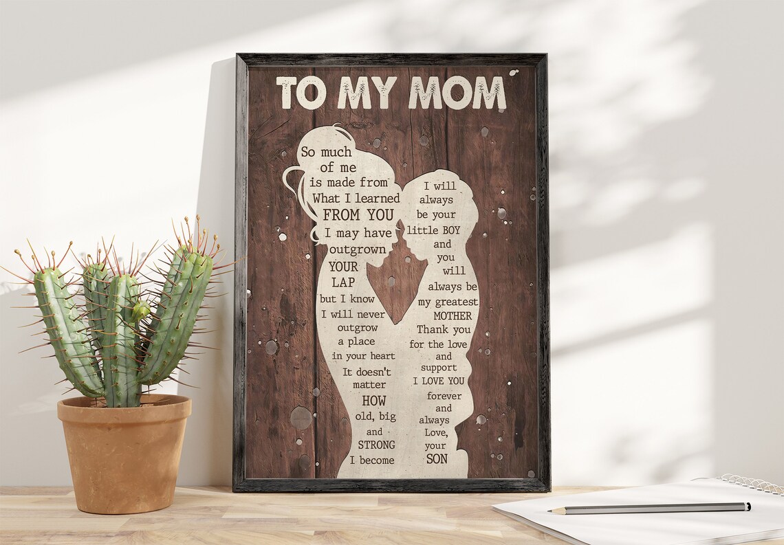 To My Mom Mother Son Silhouette Wood Love Letter Mother's Day Poster - Image 4