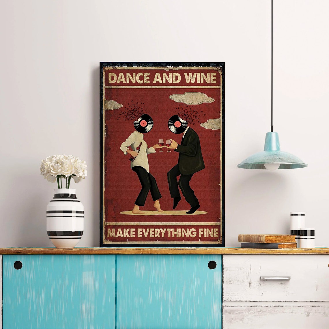Retro Dance and Wine Make Everything Fine Dancing Couple Poster - Image 3