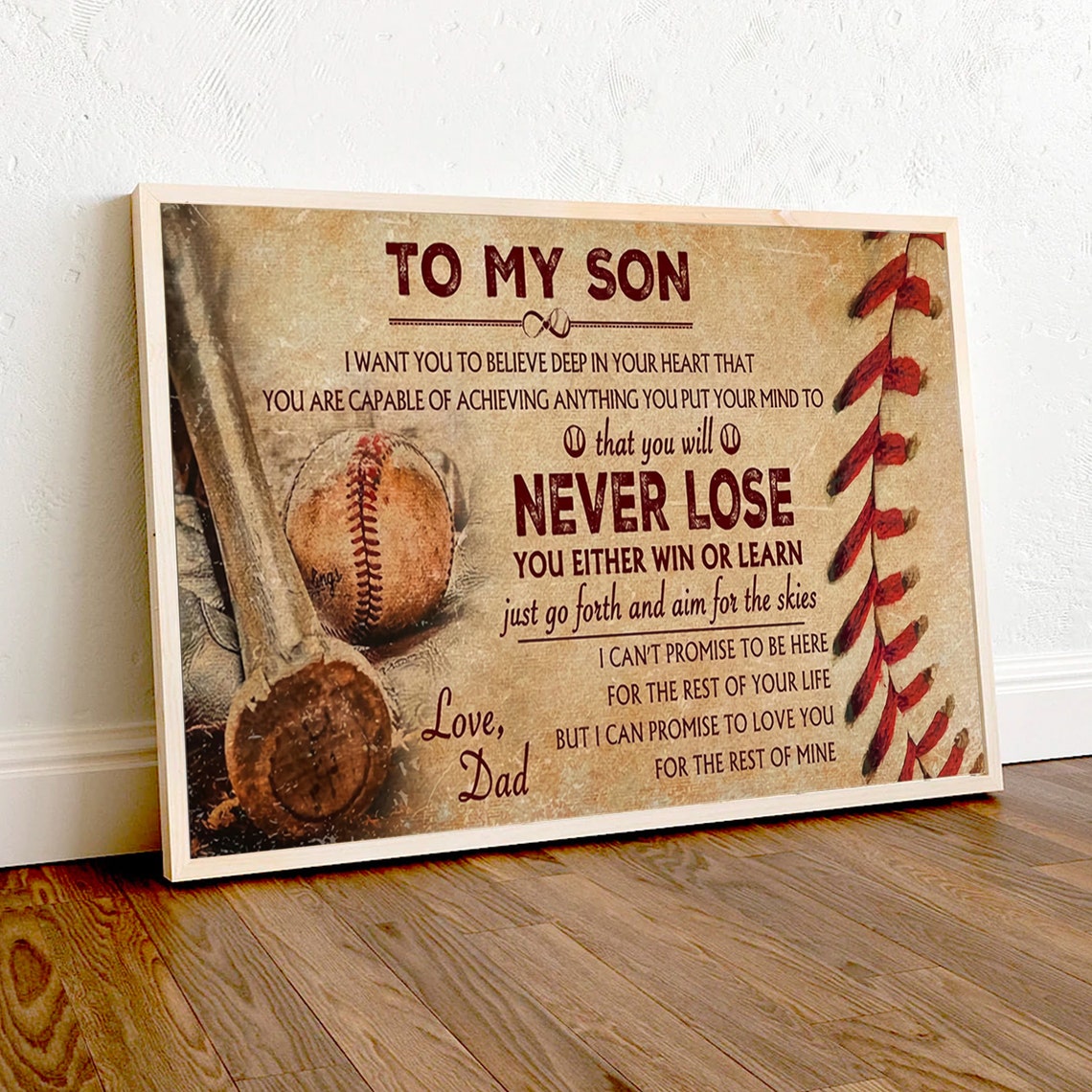 To My Son Baseball Vintage Dad Letter Inspirational Gift Poster