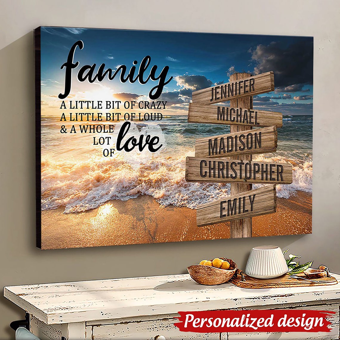 Family Beach Signpost 'A Little Bit Crazy' Personalized Names Poster - Image 4