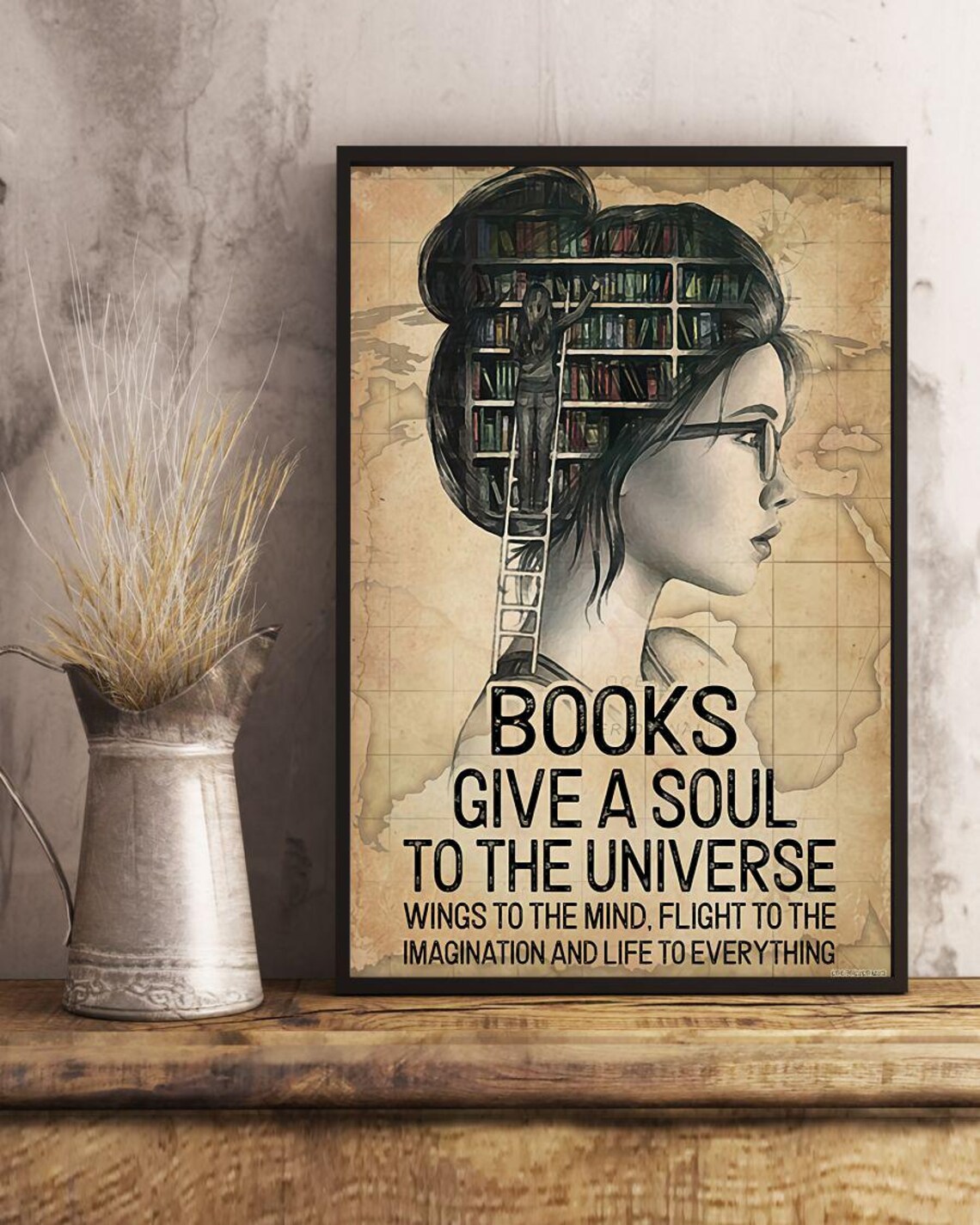 Books Give A Soul To The Universe Vintage Reader Girl Poster - Image 3