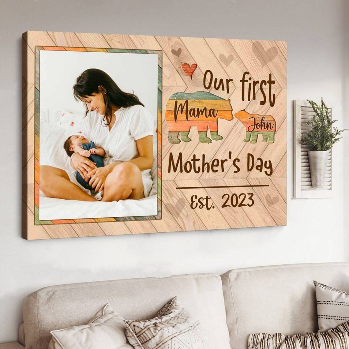 Our First Mother's Day Est. 2023 Personalized Photo Canvas Wall Art - Image 4