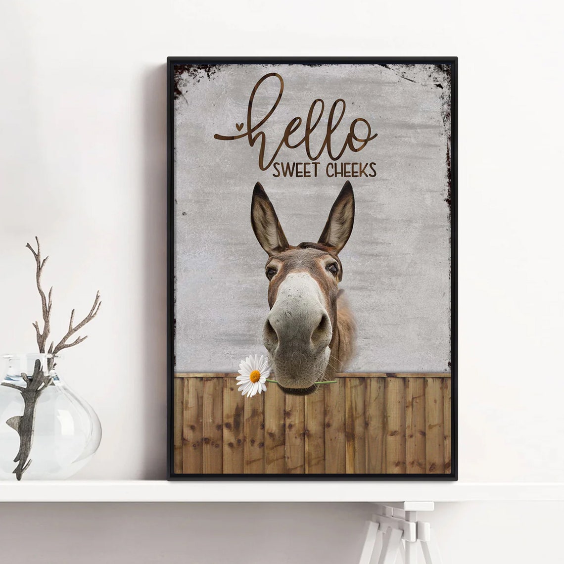 Hello Sweet Cheeks Donkey Daisy Farmhouse Bathroom Poster Art - Image 3