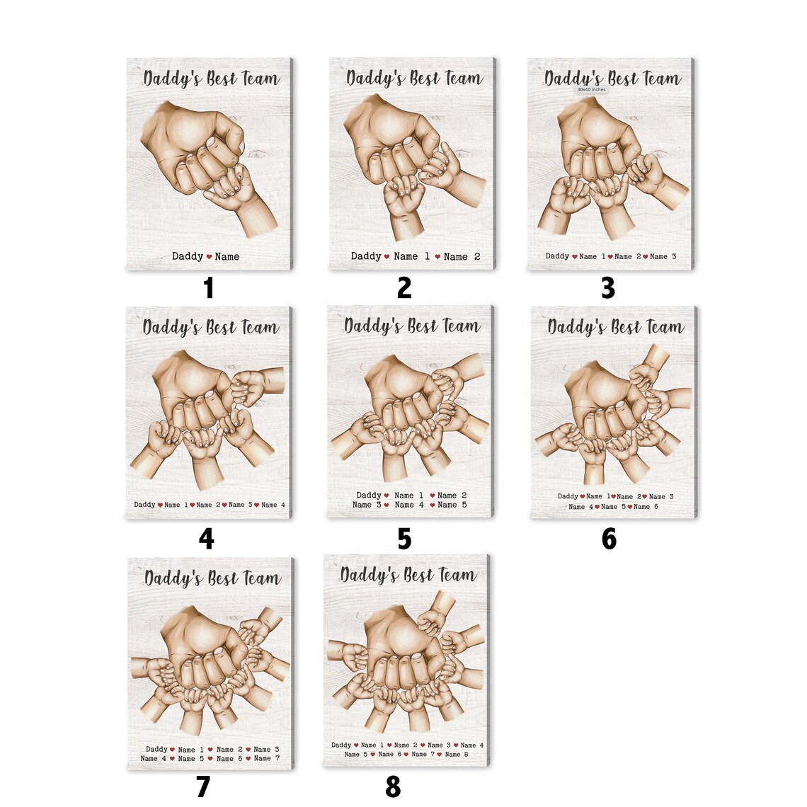 Daddy's Best Team Fist Bump Custom Kids Names Family Gift Poster - Image 3