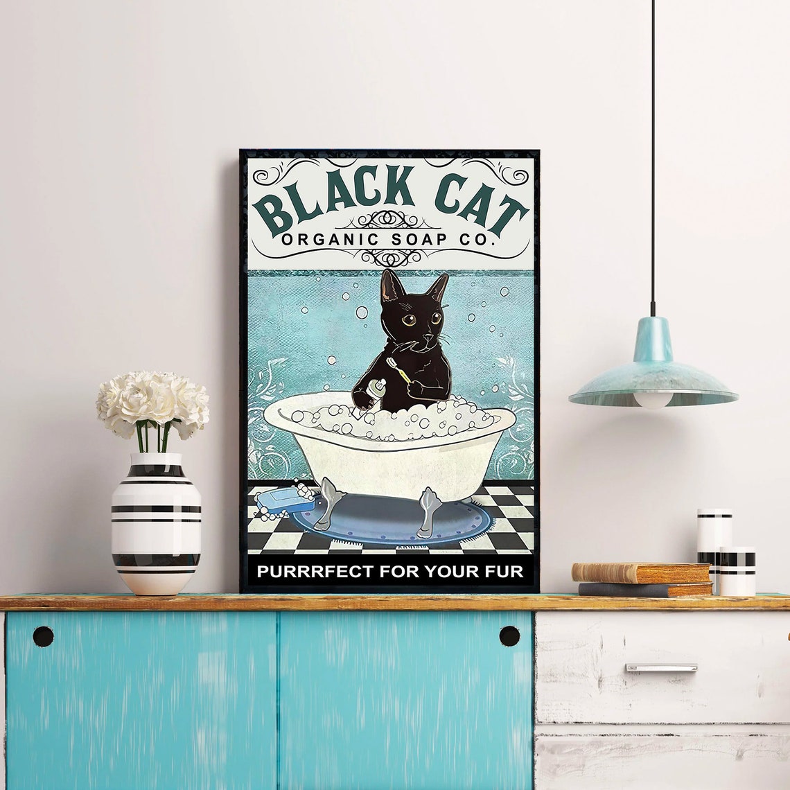 Vintage Black Cat Organic Soap Co Funny Bathroom Bubble Bath Poster - Image 4