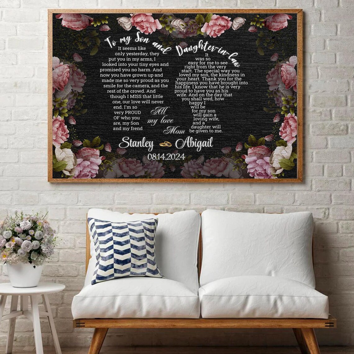 To My Son and Daughter in Law Floral Wedding Day Letter Poster - Image 4