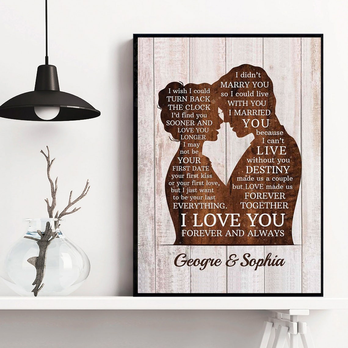 Romantic Couple Silhouette Love Message Rustic Farmhouse Poster - Image 3