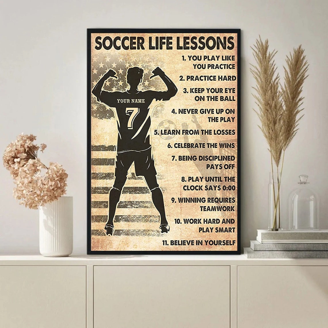 Soccer Life Lessons Player Silhouette Training Quotes Poster - Image 2