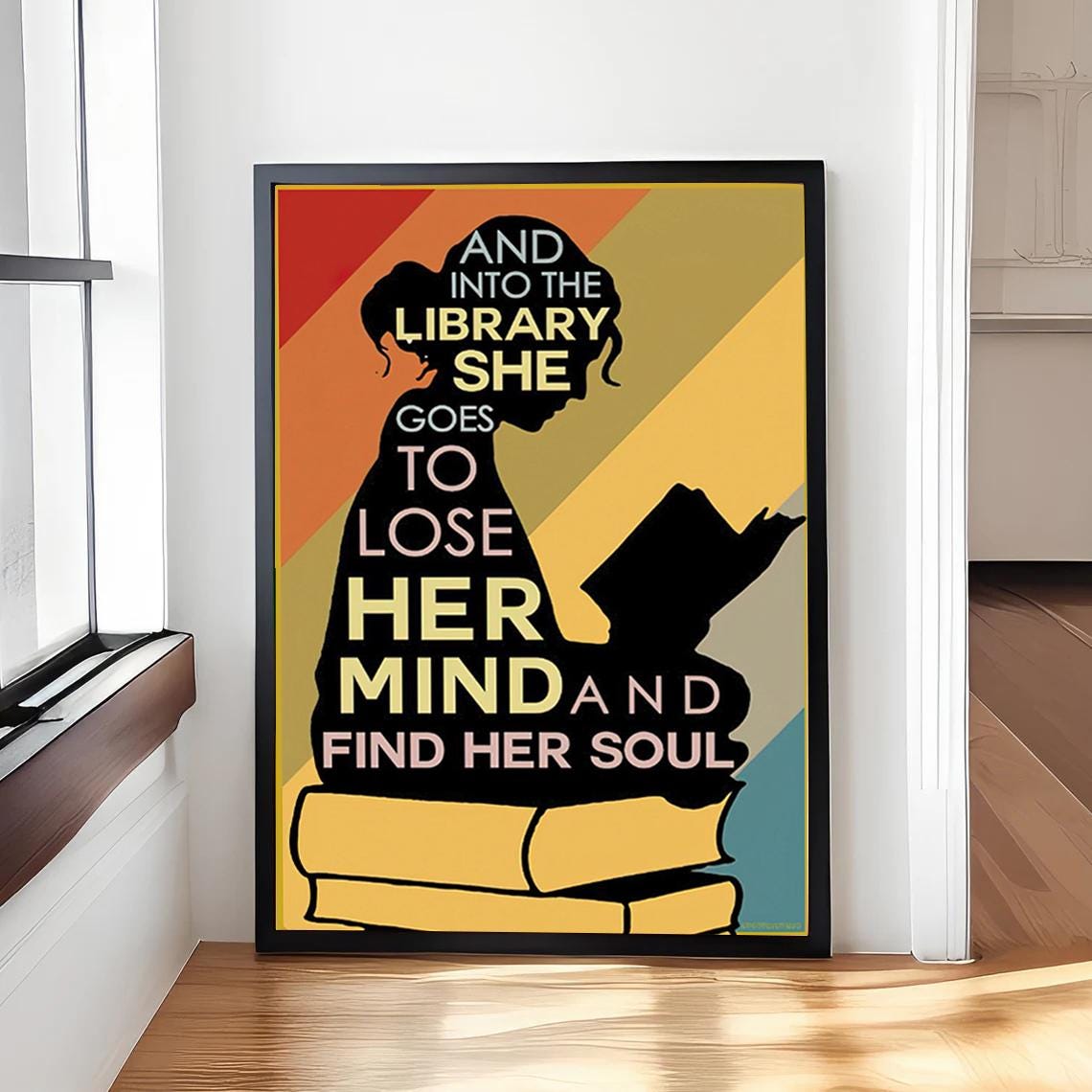 And Into The Library She Goes Silhouette Book Lover Reader Poster
