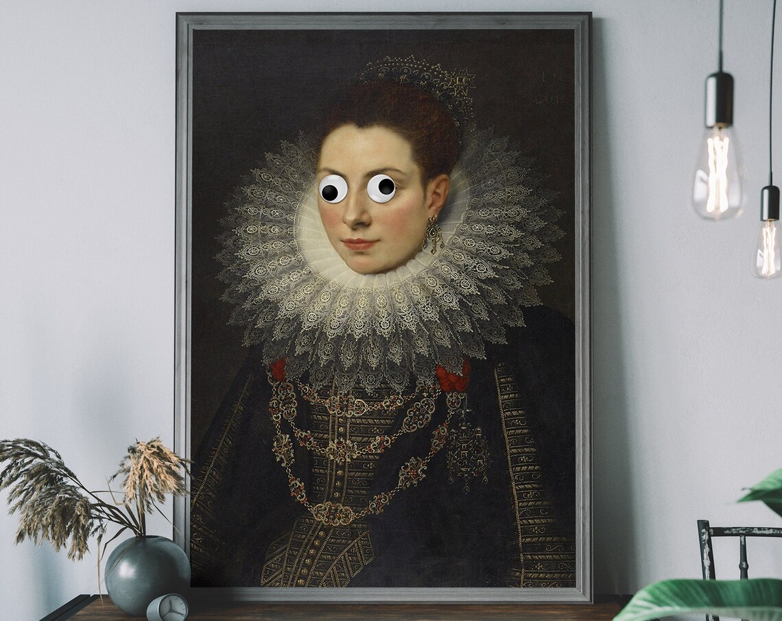 Altered Art Vintage Portrait Googly Eyes Wall Art